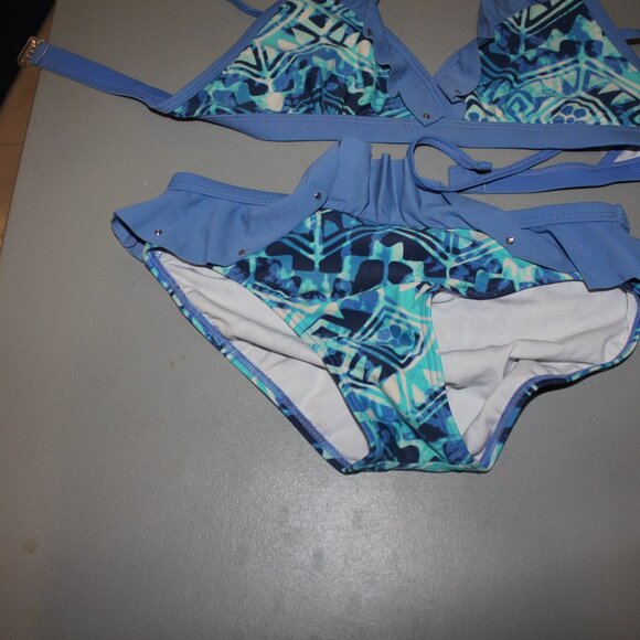 Green & Blue 2 Pcs Justice Bikini Swimsuit Size 14 - Picture 3 of 11